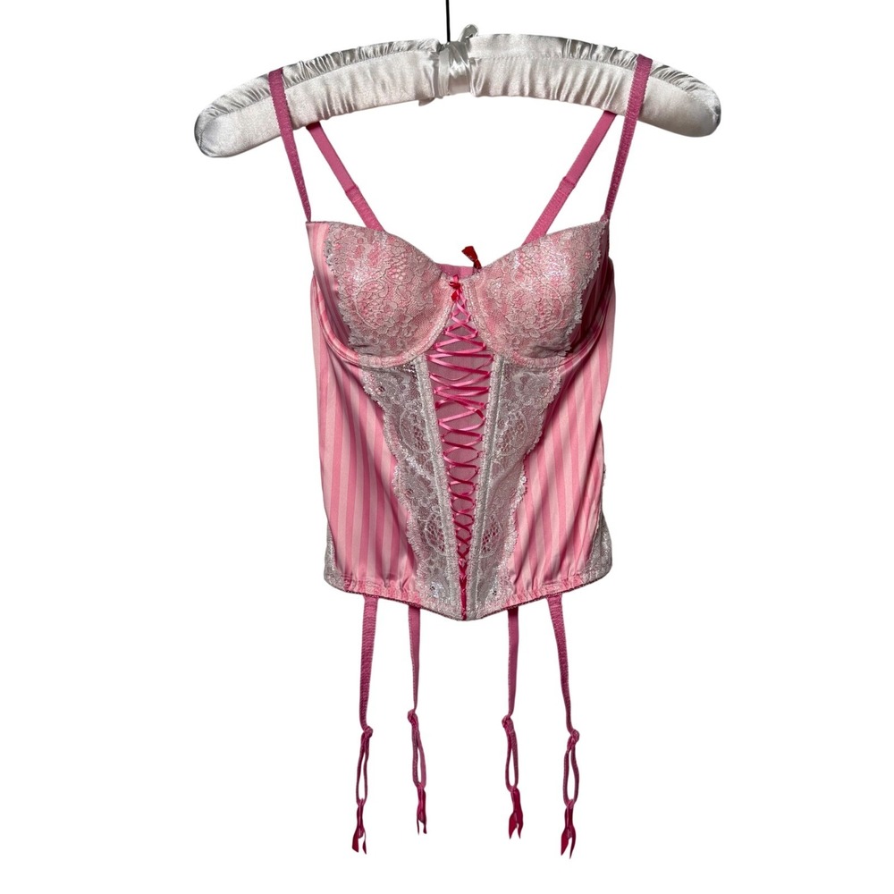 NWT Victoria's Secret 2015 Fashion Show 34C Pink Stripe Lace Corset Bustier Rare - Picture 2 of 13